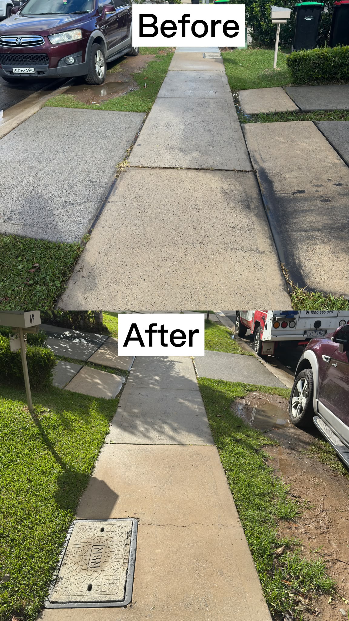 Before and after side pathway pressure washing surface clean in Glenmore Park